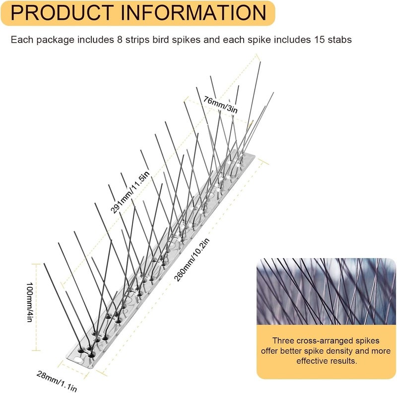 Offo Bird Spikes with Stainless Steel Base,Pigeon Spikes for Roofs and Windows,Bird Deterrent Spikes Set for Deterring Crows,Seagulls and Small Birds,Cover 2.08m - Image 4
