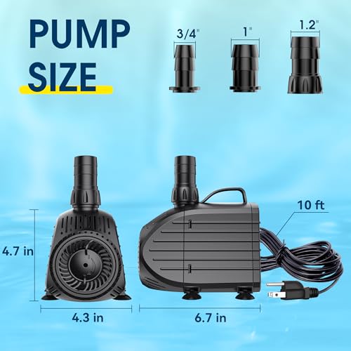NFESOLAR Submersible Water Pump 1200GPH, Ultra Quiet Submersible Pump with Dry Burning Protection 11ft High Lift for Pond, Fountains, Waterfall, Hydroponics, Aquariums KF208 - Image 2