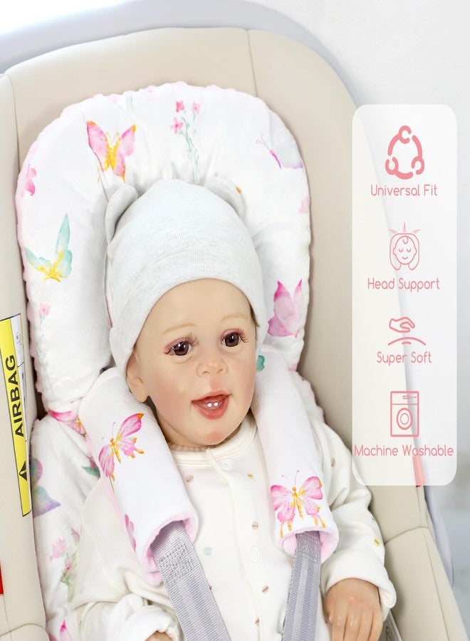 WINGHENLEE Infant Car Seat Insert for Newborn Girls Boys, Reversible Baby Carseat Head Support with Strap Pads, Soft Baby Car Seat Insert Cushion Pad for Stroller, Bouncer, Swing, High Chair, Pink Butterfly - Image 5