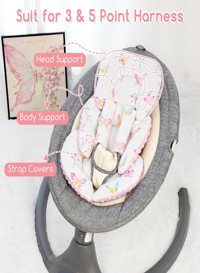 WINGHENLEE Infant Car Seat Insert for Newborn Girls Boys, Reversible Baby Carseat Head Support with Strap Pads, Soft Baby Car Seat Insert Cushion Pad for Stroller, Bouncer, Swing, High Chair, Pink Butterfly - Image 4