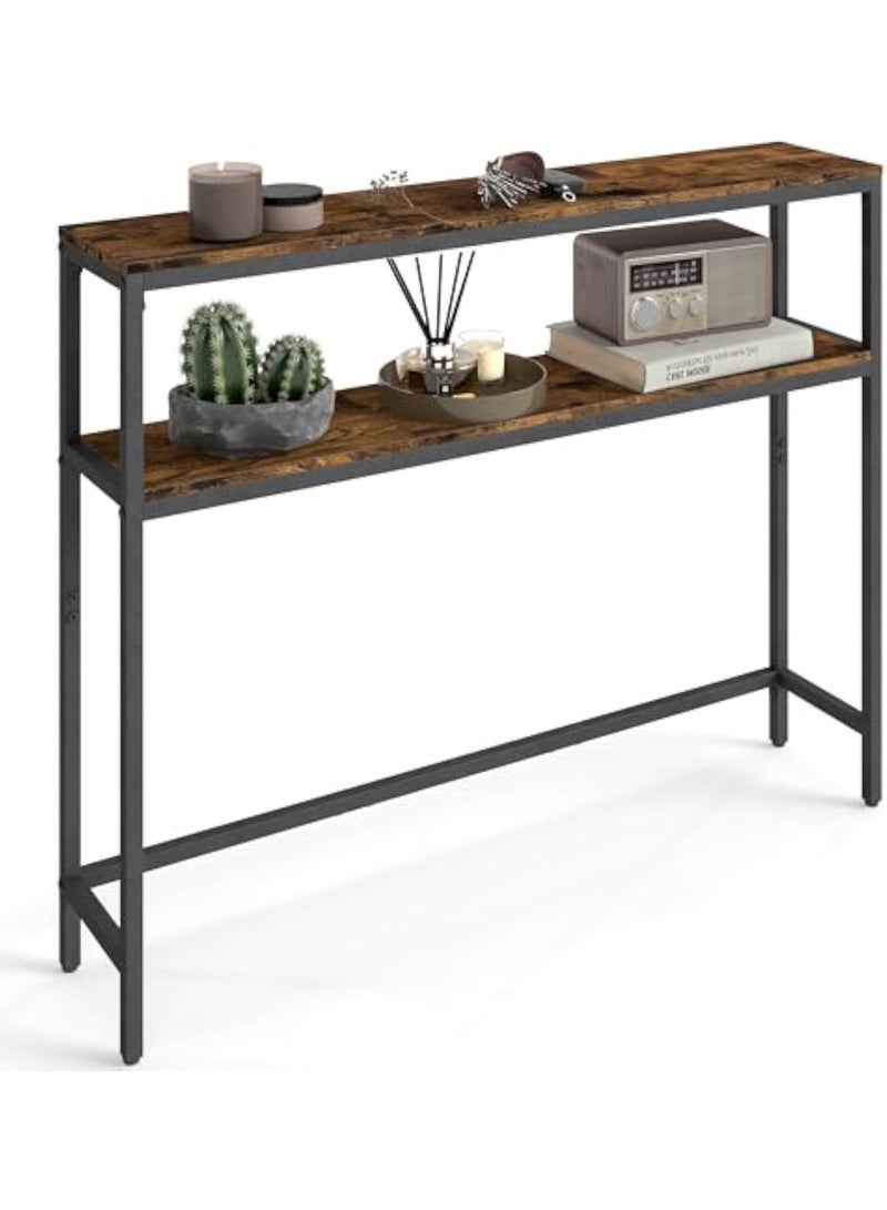 Apexll Slim Storage Console Table, 2-Tier Modern Entryway Table with Wood Grain Top and Metal Frame, Ideal for Behind Sofa or Narrow Spaces - Image 1