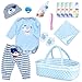 PEDOLLTREE Reborn Baby Dolls Clothes Boy Blue Dog Outfit Accessories 13 Pcs for 1722 Inches Reborn Doll Newborn Boy with Blue Dot Bassinet - Image 2