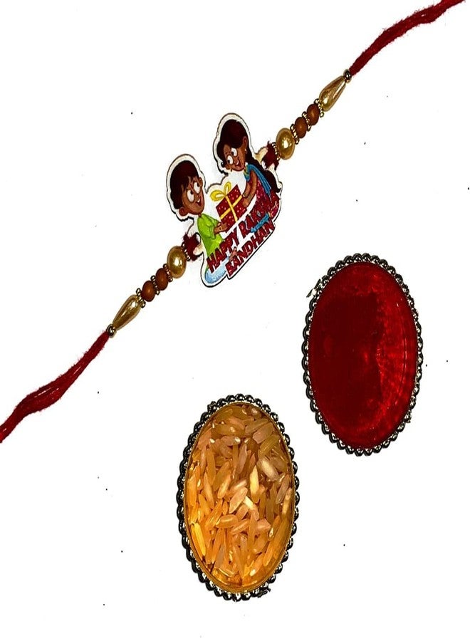 KHUSHA CREATIONS Rakhi For Brother/Happy Rakshabandhan Rakhi/Wooden Designer Latest Rakhi Set Of Rakhi With Roli Chawal For Rakhabandhan/Gift For Rakhi