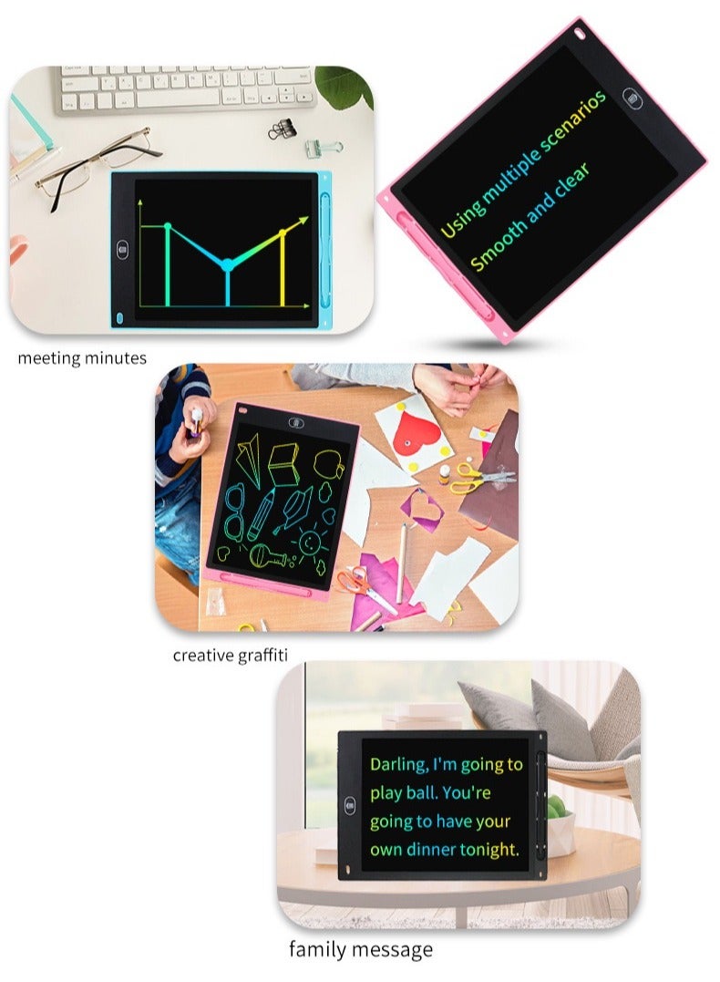 لوح كتابة LCD مقاس 12 بوصة، لوح كتابة ورسم بشاشة ملونة، لوح رسم قابل لإعادة الاستخدام، لعبة تعليمية للأطفال باللون الوردي والأزرق الفاتح - Image 5