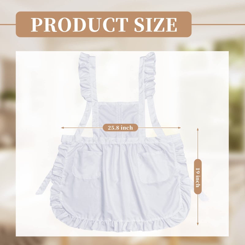 Geyoga Aprons for Women with Pockets Kitchen Cooking Waitress Maid Apron Vintage Skirt Cute Ruffle Dress Costume(White,Long Style) - Image 2
