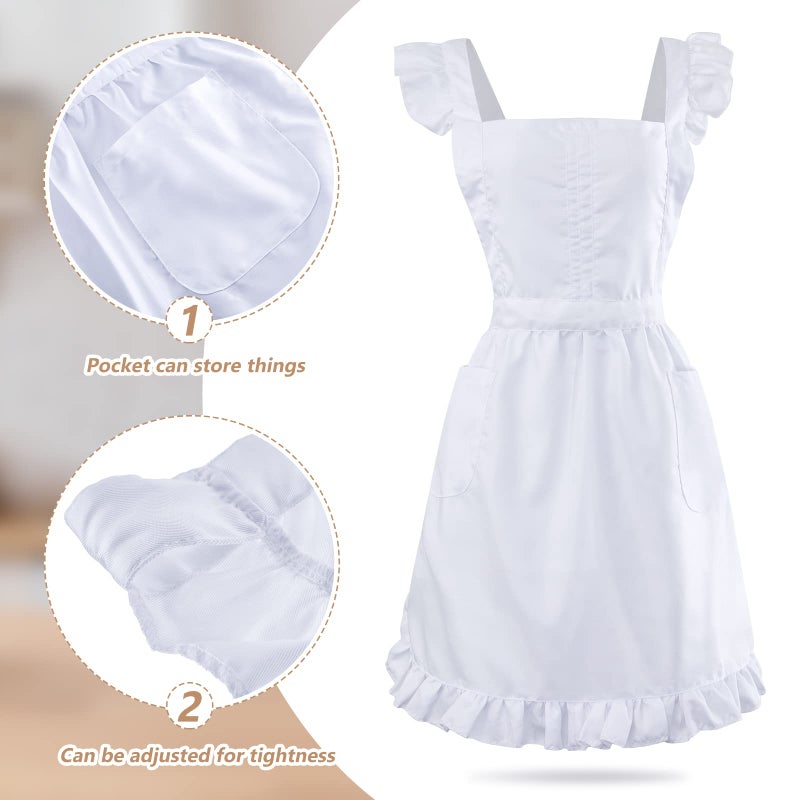 Geyoga Aprons for Women with Pockets Kitchen Cooking Waitress Maid Apron Vintage Skirt Cute Ruffle Dress Costume(White,Long Style) - Image 3
