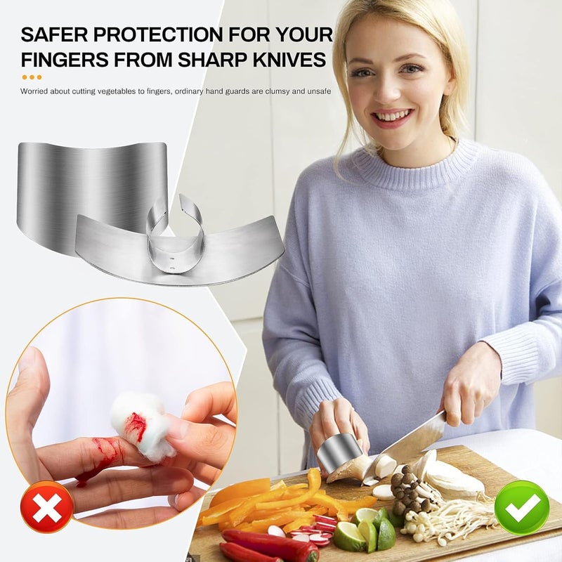 Moon Boat Stainless Steel Finger Guard, 2025 New Finger Protector for Cutting Food, Slicing Tool Finger Protector for Kitchen, Stainless Steel Finger Protector for Cutting, Chopping, Dicing, Slicing (2pcs) - Image 4