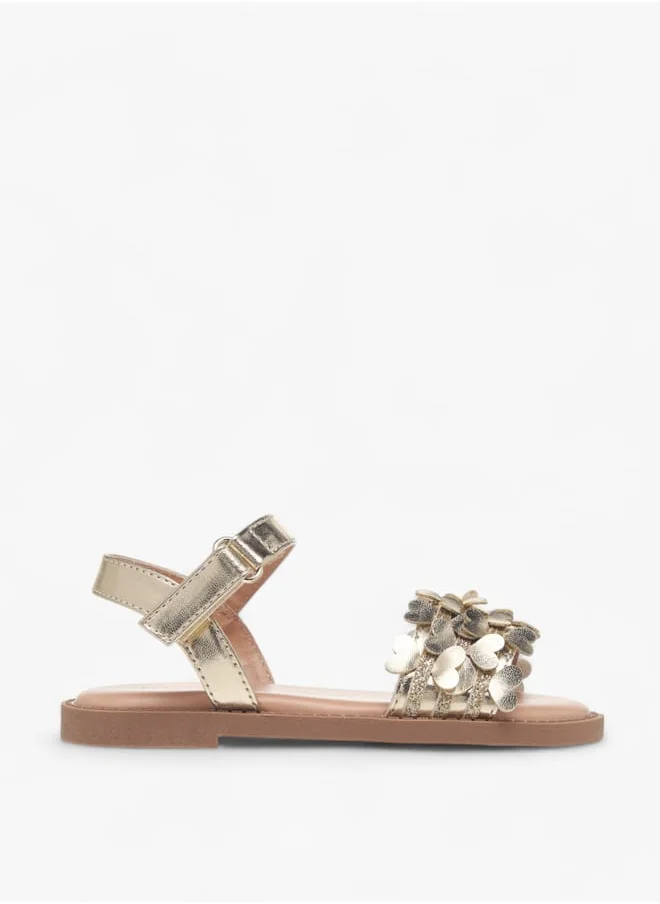 Flora Bella By Shoexpress Girls Textured Strap Sandals With Hook & Loop Closure Ramadan Collection