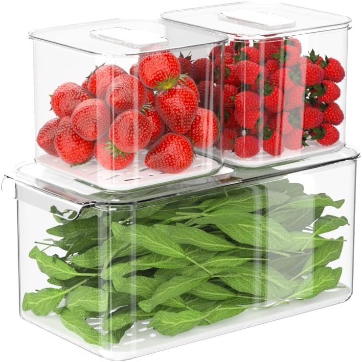 SANNO Fridge Produce Saver Food Storage Bin Containers, Refrigerator Food Fruit Vegetables storage Produce Saver Produce Saver Containers, Stackable Freezer Fridge - Image 1