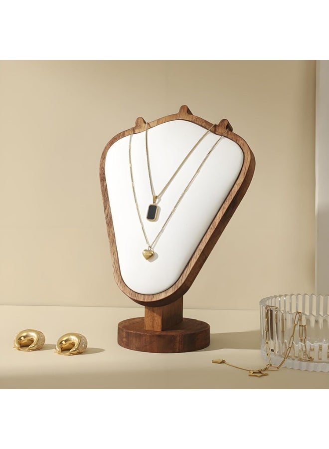 Wooden Necklace Display Stand, Walnut Color with White Leather Mat, Desktop Jewelry Organizer - Image 2