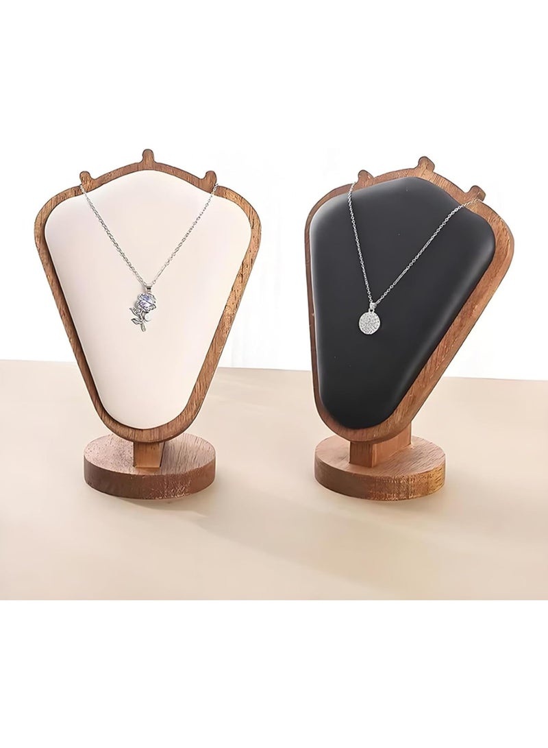 Wooden Necklace Display Stand, Walnut Color with White Leather Mat, Desktop Jewelry Organizer - Image 5