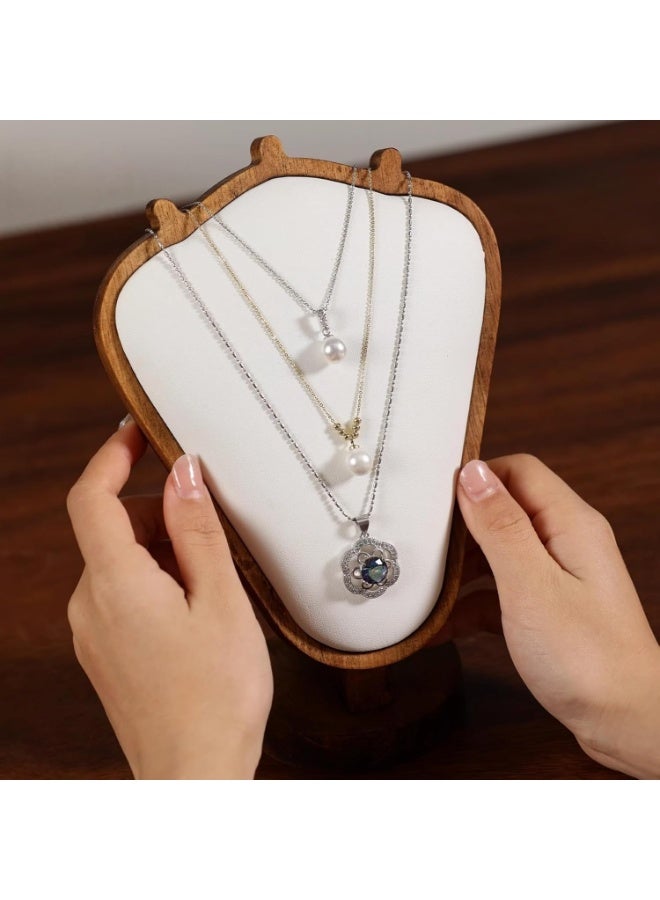 Wooden Necklace Display Stand, Walnut Color with White Leather Mat, Desktop Jewelry Organizer - Image 4