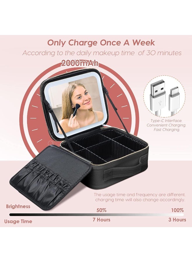 حقيبة مكياج SAFENHANDN لتنظيم السفر مع مرآة وإضاءة LED بجودة جلدية ممتازة مقاومة للماء لحقيبة مكياج تجميلية مع 3 ألوان من إضاءة LED وقسم تخزين قابل للتعديل - Image 5