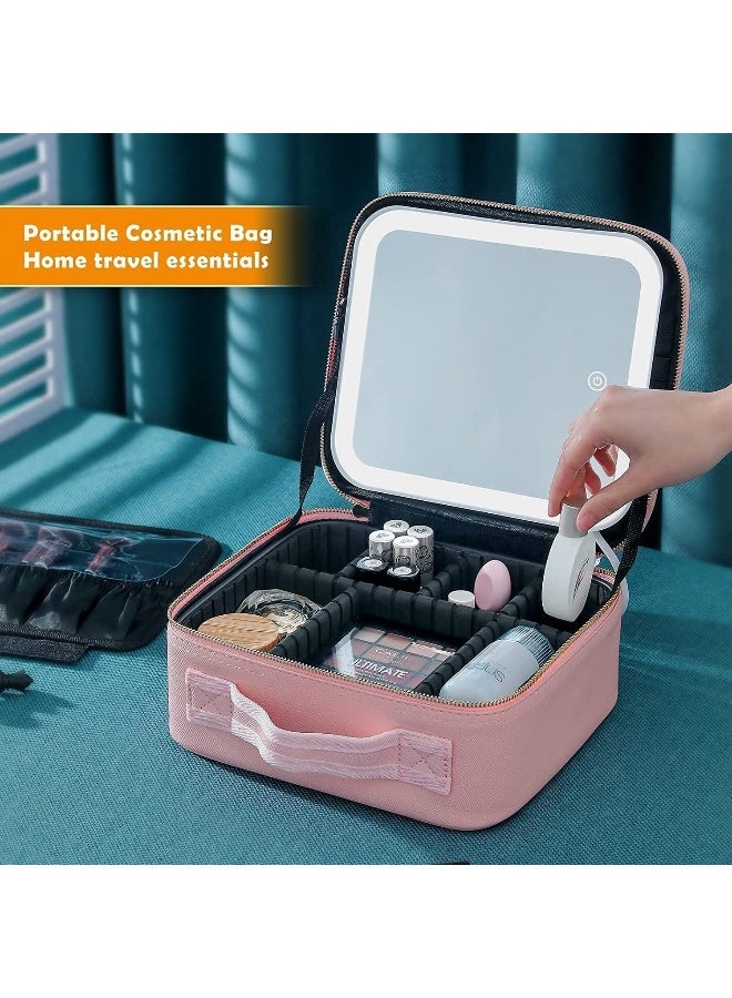 حقيبة مكياج SAFENHANDN لتنظيم السفر مع مرآة وإضاءة LED بجودة جلدية ممتازة مقاومة للماء لحقيبة مكياج تجميلية مع 3 ألوان من إضاءة LED وقسم تخزين قابل للتعديل - Image 4