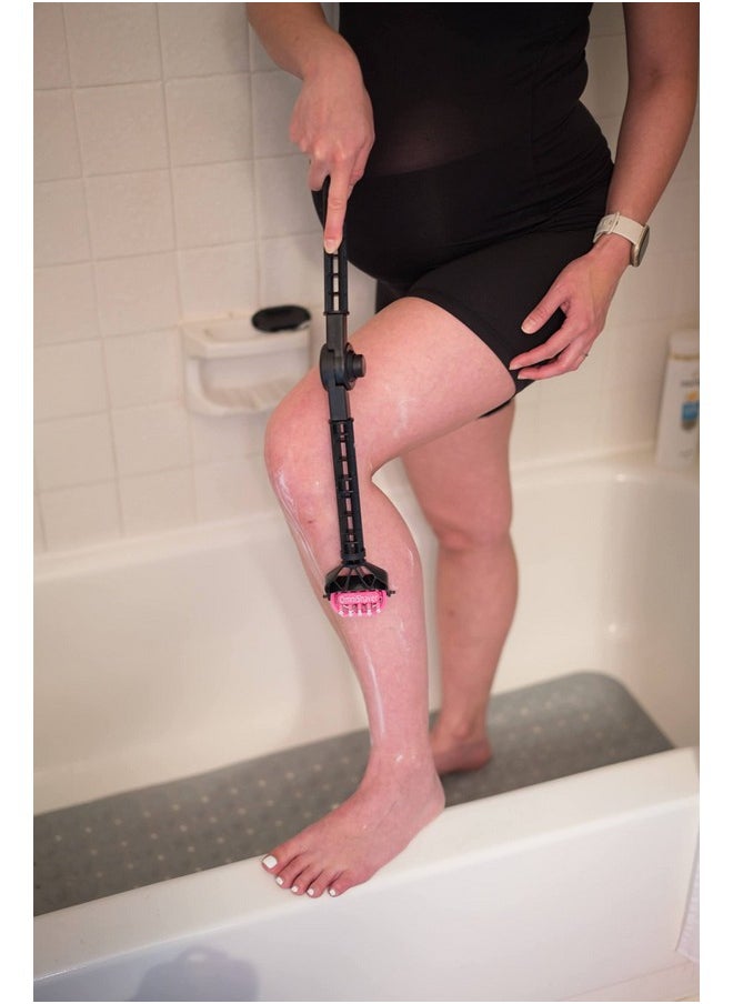 OmniShaver Mnishaver Extender Handle Full Body Shaver For Men & Women With 20" Extension Holder Adjustable & Foldable Includes Detachable Lotion Applicator For Back Legs Arms Articulating Head Pink  - Image 4