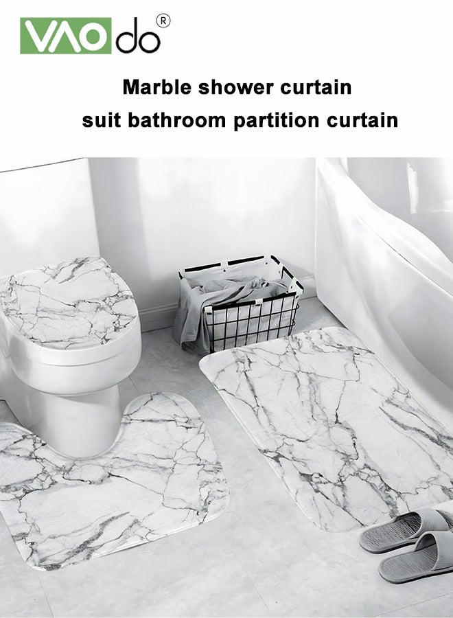 VAOdo 4PCS Marble Pattern Shower Curtain Set, Polyester Waterproof Material, Bathroom Decoration Include Floor Mat Toilet Seat Cover Anti-skid Pad and Shower Curtain, Non-Toxic, Bathroom set, Water Resistant Curtain - Image 2
