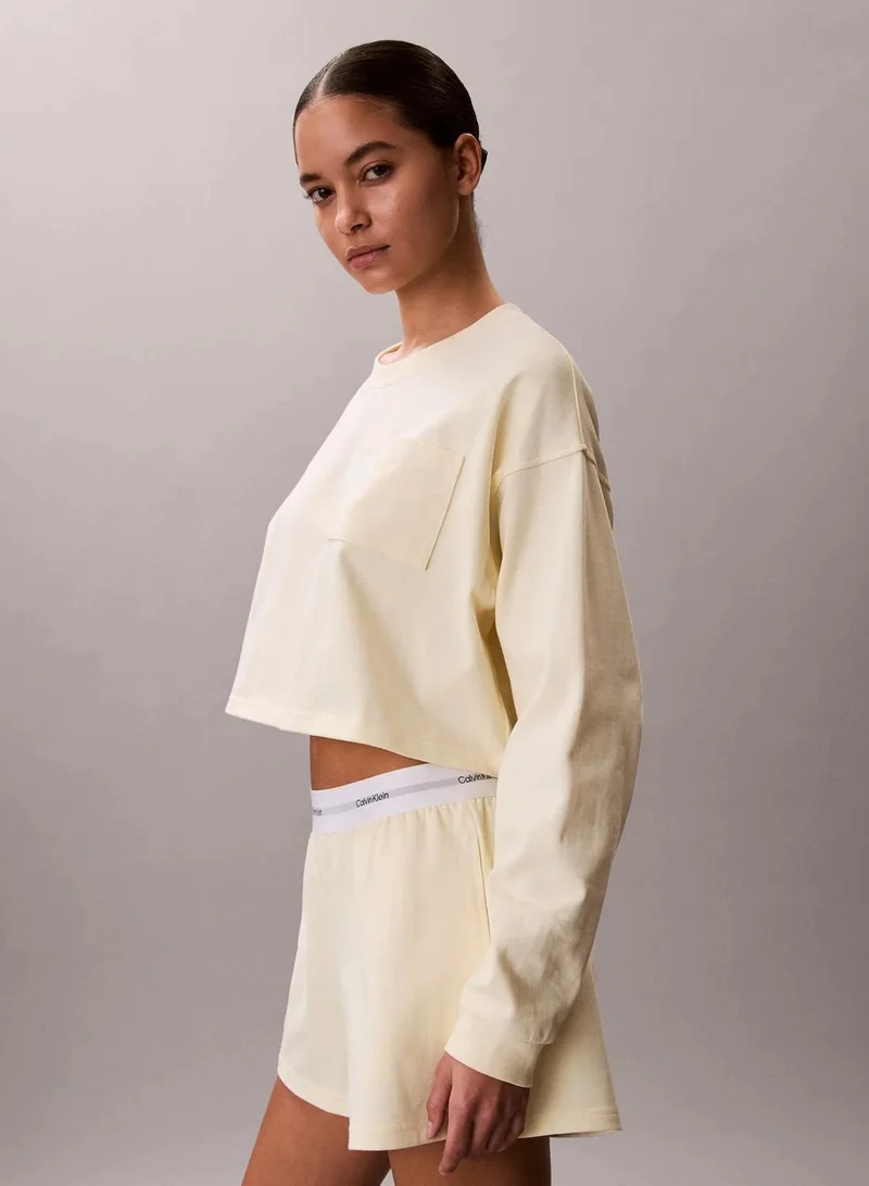 Calvin Klein Pear Sorbet Logo Cotton Jersey Cropped Lounge Top for Women | Best Price UAE
