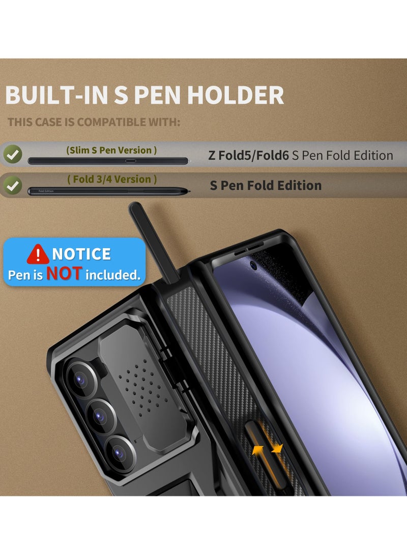 TONGATE Z Fold 5 Phone Case, [With S Pen Holder and Hinge Protection] [Glass Screen Protector and Sliding Camera Cover] Heavy Duty Drop-Proof and Shatter-Proof Phone Case for Samsung Galaxy Z Fold 5 Phone Case with Stand and Belt Clip, Black - Image 3