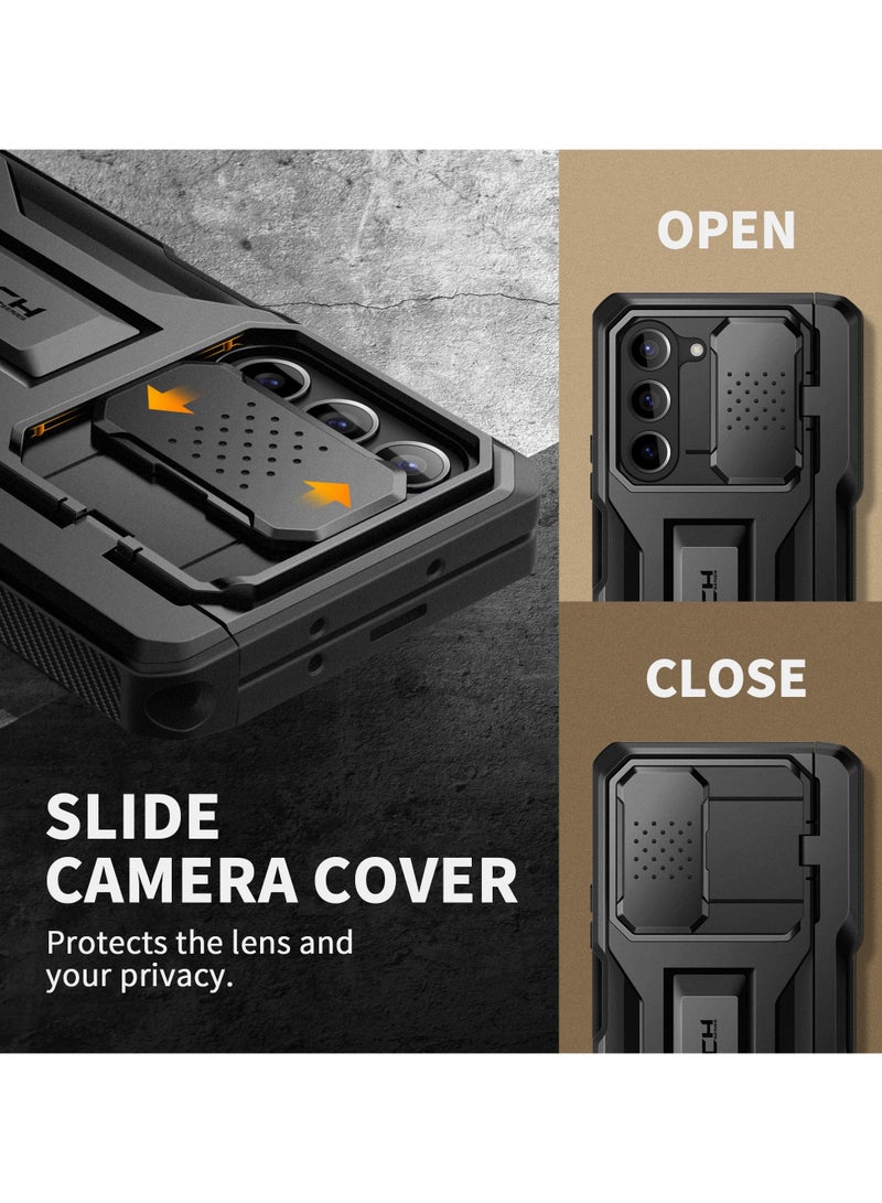 TONGATE Z Fold 5 Phone Case, [With S Pen Holder and Hinge Protection] [Glass Screen Protector and Sliding Camera Cover] Heavy Duty Drop-Proof and Shatter-Proof Phone Case for Samsung Galaxy Z Fold 5 Phone Case with Stand and Belt Clip, Black - Image 4