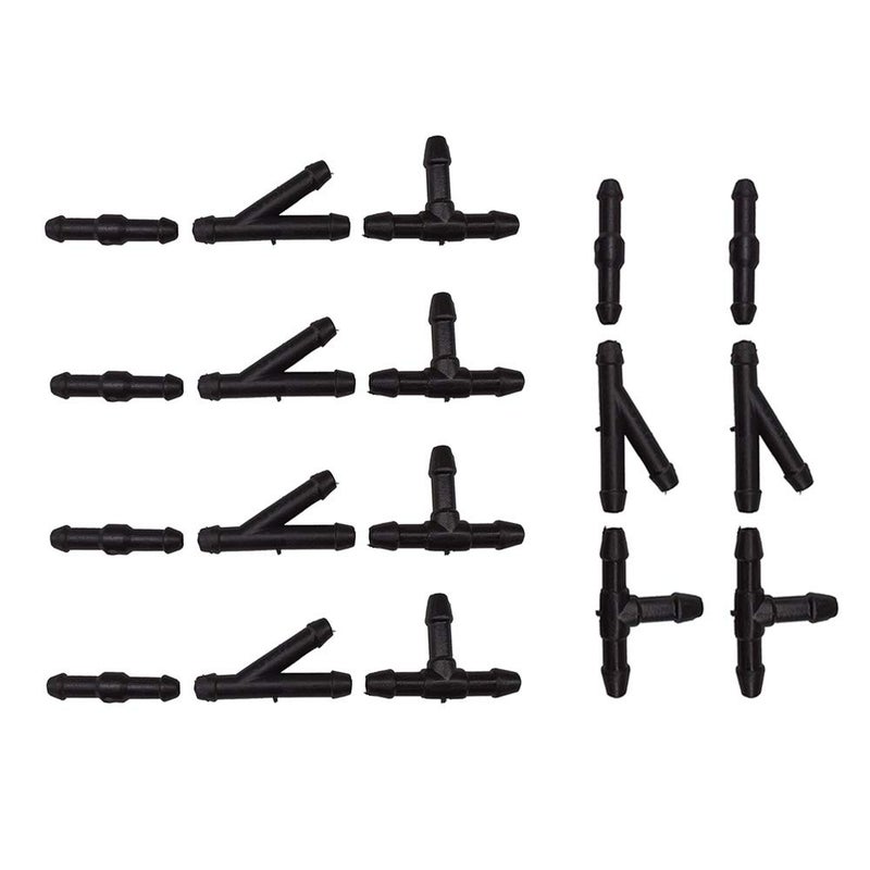 18Pcs Windshield Wiper Hose ConnectorsBUENNUS 2Way I Type3Way T Type3Way Y Type Windshield Hose Connector KitBlack Plastic Water Hose Connector Splitter for Universal Car Washer Nozzles