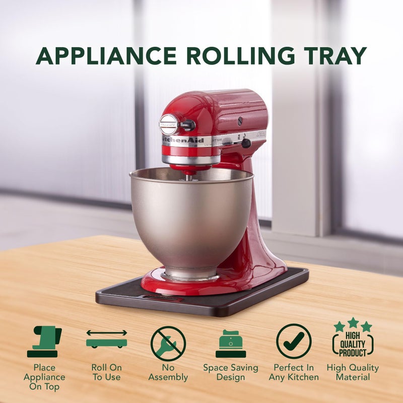 Nifty Solutions Nifty Medium Appliance Rolling Tray – Black, Home Kitchen Counter Organizer, Integrated Rolling System, Non-Slip Pad Top for Coffee Maker, Stand Mixer, Blender, Toaster - Image 5