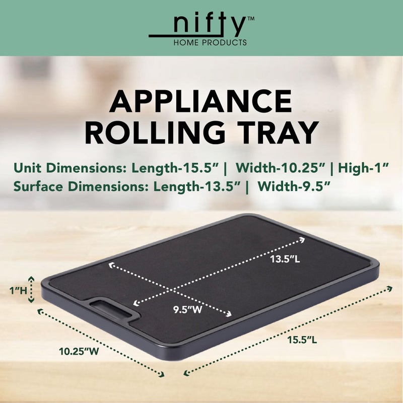 Nifty Solutions Nifty Medium Appliance Rolling Tray – Black, Home Kitchen Counter Organizer, Integrated Rolling System, Non-Slip Pad Top for Coffee Maker, Stand Mixer, Blender, Toaster - Image 2