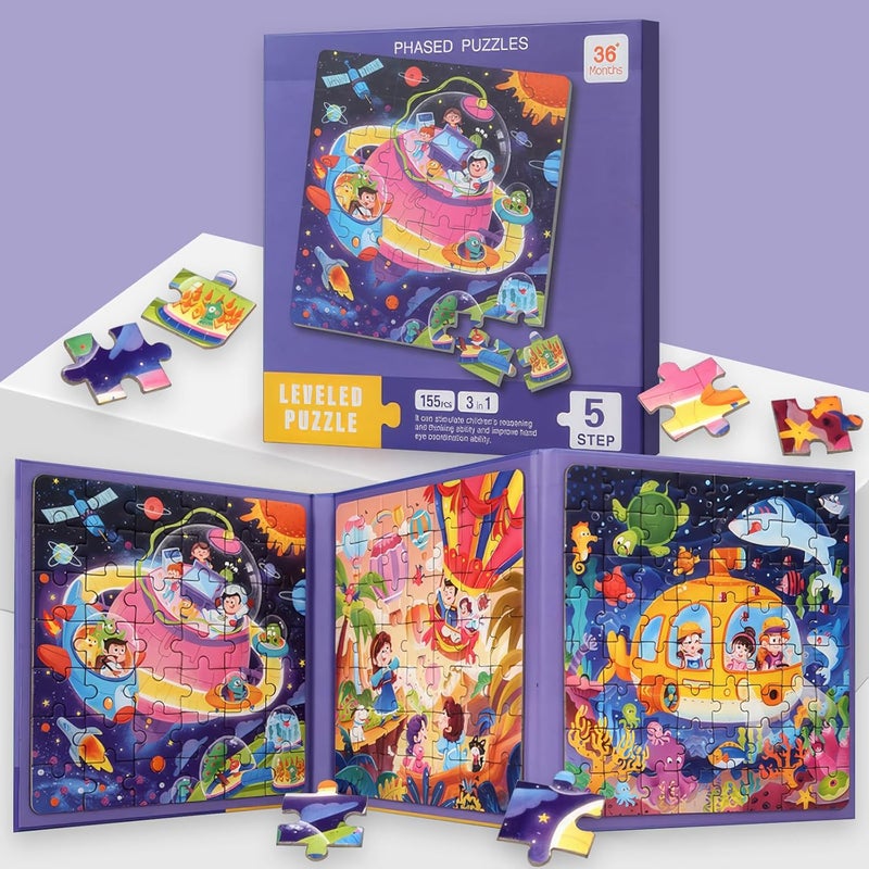 EYSOO General compatible practical design Magnetic Jigsaw Puzzles 3 Pack Jigsaw Puzzle for Kids 42+49+64 PCS Toddler Puzzles Portable Travel Toy for 3+ Kids Boys Girls (Level 5-A) Popular trusted craftsmanship - Image 1