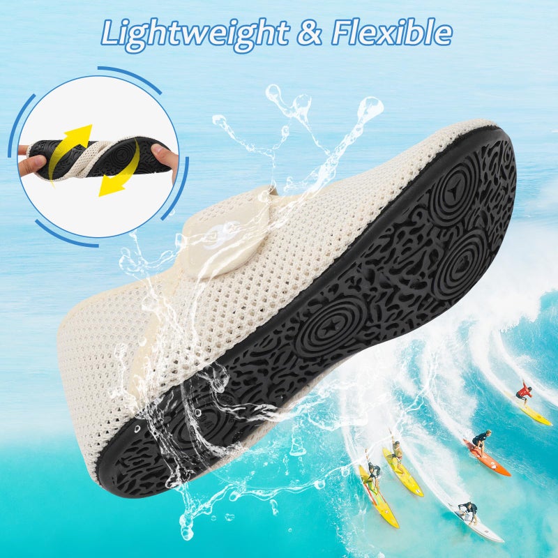 Scurtain Beach Shoes Women Pool Swim Aqua Socks Summer Wide Width Sandals for Women Barefoot Yoga Rubber Sock Shoe Beige River Sea Cruise Shoes Size - Image 4
