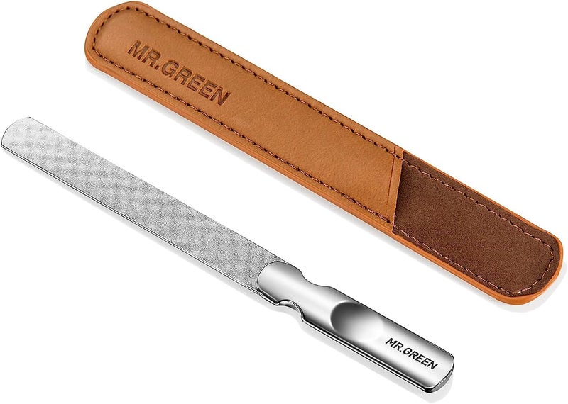 MrGreen Stainless Steel Nail File with AntiSlip Handle and Leather Case Double Sided and Files Nails Easily for Men and Woman 