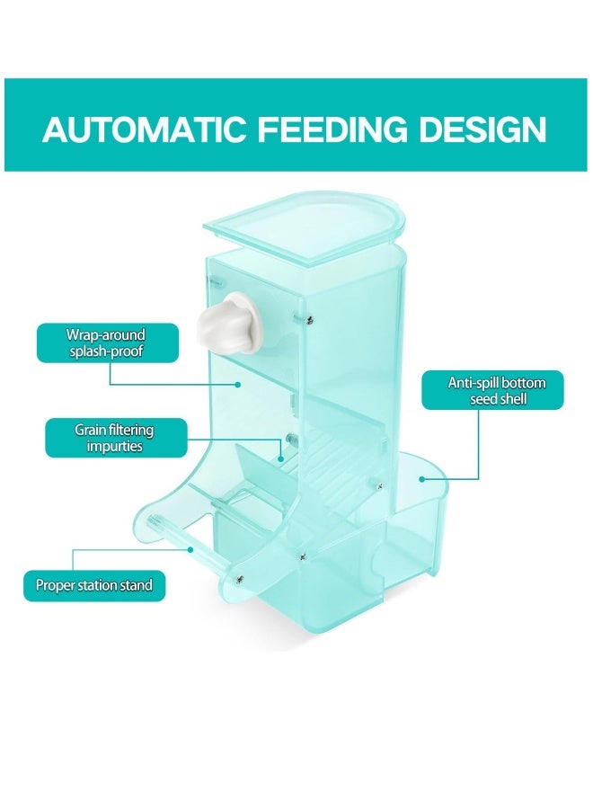 2 Pcs Bird Water Dispenser Feeder for Cage, Automatic No Mess Bird Feeder Parakeet Feeder Waterer Cockatiel Bird Cage Accessories, Green - Image 2
