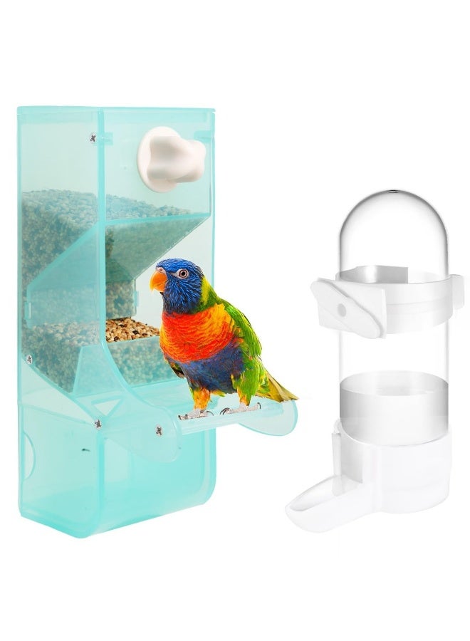 2 Pcs Bird Water Dispenser Feeder for Cage, Automatic No Mess Bird Feeder Parakeet Feeder Waterer Cockatiel Bird Cage Accessories, Green - Image 1