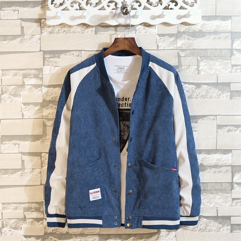 2019 Autumn New Korean Style Coat Men'S Trendy Plus Size Corduroy Baseball Uniform Stand Collar Boys Jacket - Image 2