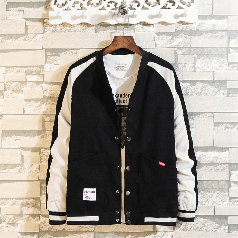 2019 Autumn New Korean Style Coat Men'S Trendy Plus Size Corduroy Baseball Uniform Stand Collar Boys Jacket - Image 1