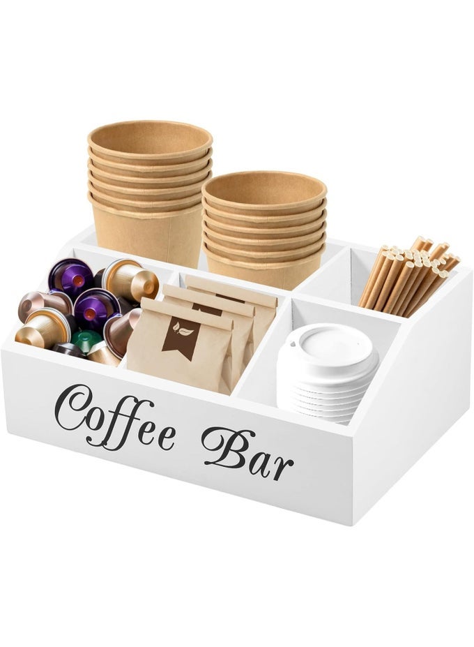 WOOD COFFEE CONDIMENT ORGANIZER, COMMERCIAL CUP AND LID HOLDER, 5 COMPARTMENT COFFEE CUP AND CONDIMENT ORGANIZER BREAKROOM COFFEE STATION ORGANIZER FOR COFFEE MILK TEA SHOP