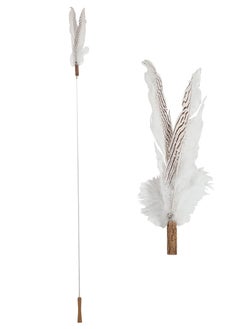 MAJIBAO Interactive cat teaser wand toy for Cats & Kittens, Cat teaser wand with Wooden handle, Durable metal rod, and Jingling bell, Ideal for feline friends’ playtime and bonding, 160 cm (White)  - Image 1