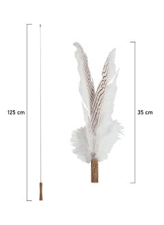 MAJIBAO Interactive cat teaser wand toy for Cats & Kittens, Cat teaser wand with Wooden handle, Durable metal rod, and Jingling bell, Ideal for feline friends’ playtime and bonding, 160 cm (White)  - Image 2