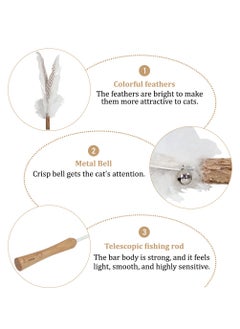 MAJIBAO Interactive cat teaser wand toy for Cats & Kittens, Cat teaser wand with Wooden handle, Durable metal rod, and Jingling bell, Ideal for feline friends’ playtime and bonding, 160 cm (White)  - Image 3