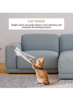 MAJIBAO Interactive cat teaser wand toy for Cats & Kittens, Cat teaser wand with Wooden handle, Durable metal rod, and Jingling bell, Ideal for feline friends’ playtime and bonding, 160 cm (White)  - Image 5