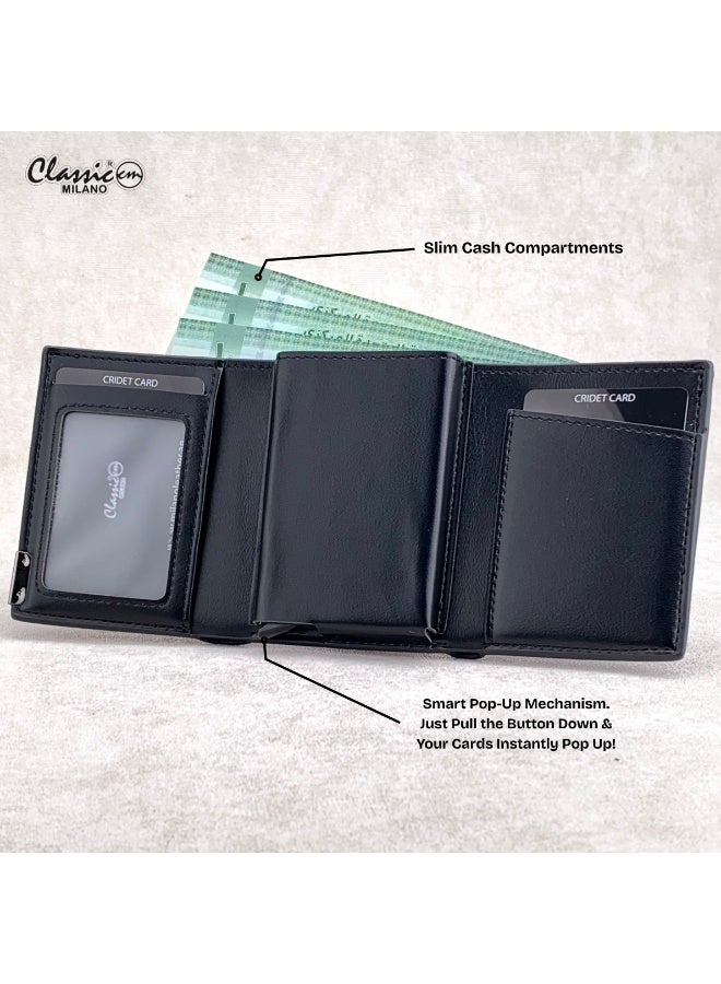 كلاسيك ميلانو محفظة كلاسيك ميلانو بحماية RFID للرجال والنساء - حامل بطاقات أوتوماتيكي بتصميم بوب أب - محفظة بطاقات آمنة ومدمجة للرجال - محفظة أنيقة للرجال والنساء  - Image 3