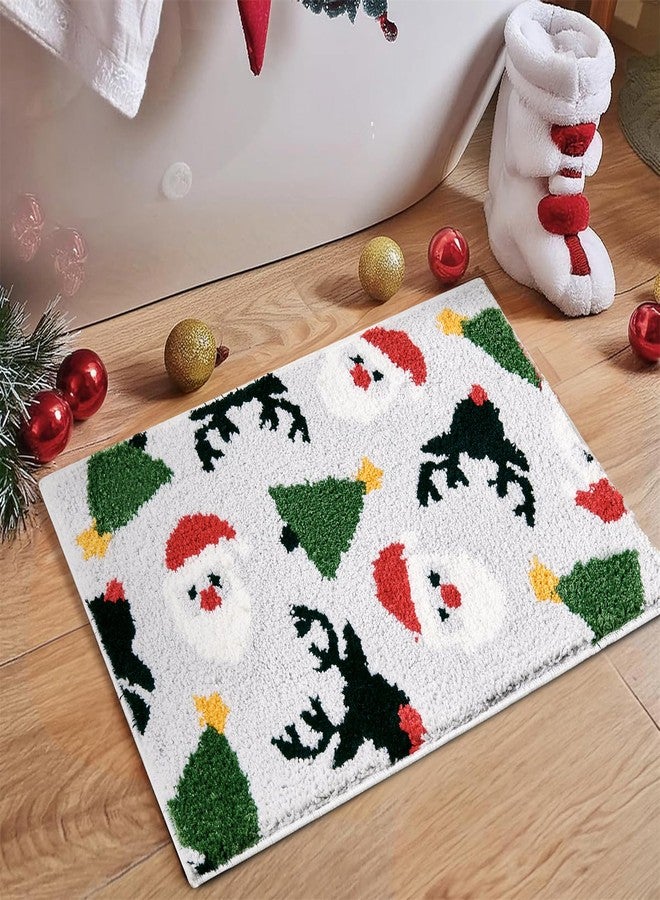 Ouyattle Retro Christmas Bath Mat for Bathroom Decorations 16’’W x 24’’L Winter Holiday Cute Seasonal Xmas Bathroom Mat Non Slip Washable, Santa Claus Reindeer Christmas Tree Bath Rug Absorbent - Image 1