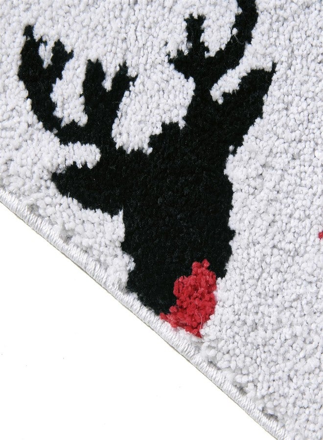 Ouyattle Retro Christmas Bath Mat for Bathroom Decorations 16’’W x 24’’L Winter Holiday Cute Seasonal Xmas Bathroom Mat Non Slip Washable, Santa Claus Reindeer Christmas Tree Bath Rug Absorbent - Image 4
