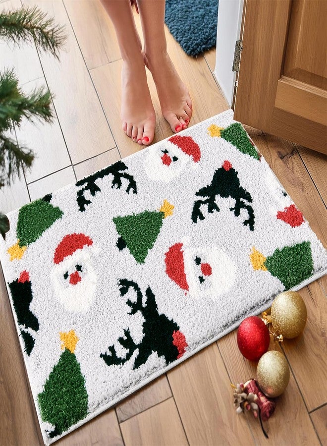 Ouyattle Retro Christmas Bath Mat for Bathroom Decorations 16’’W x 24’’L Winter Holiday Cute Seasonal Xmas Bathroom Mat Non Slip Washable, Santa Claus Reindeer Christmas Tree Bath Rug Absorbent - Image 2