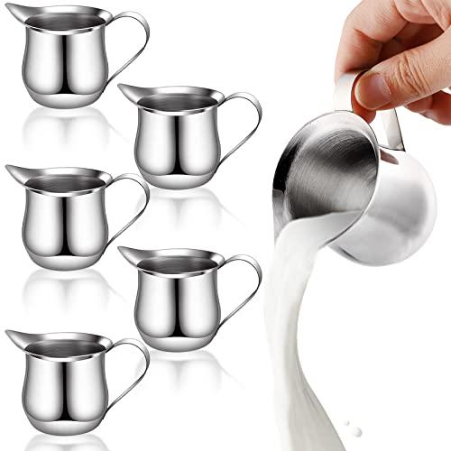 Yesland 6 Pack Creamer Pitcher, 3 oz Small Bell Creamers, Mini Espresso Pouring Cup, Stainless Steel Wide Mouth Pitcher with Pouring Spout for Cream, Milk & Sauce, Maple Syrup - Image 1