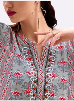 SARA Sara Floral - Chevron Printed Jalabiya  - Image 4