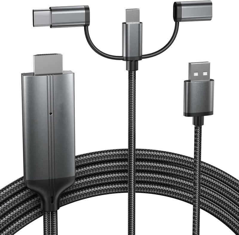 SWIUKPHE 3 في 1 كابل HDMI للهاتف، كابل HDMI للإضاءة، USB/Type C إلى HDMI 1080P لأندرويد 5.0 وiOS 8.0 وما فوق - Image 2