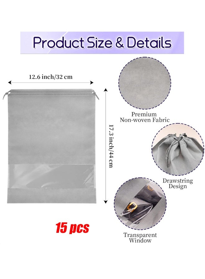 15 Pcs Portable Travel Shoe Bags, 17.3 x 12.6 Inches Waterproof Non-Woven Shoe Organizers Storage Bags, Large Drawstring Shoes Pouch Packing Organizers with Rope for Men, Women, Children (Grey) ﻿ - Image 2
