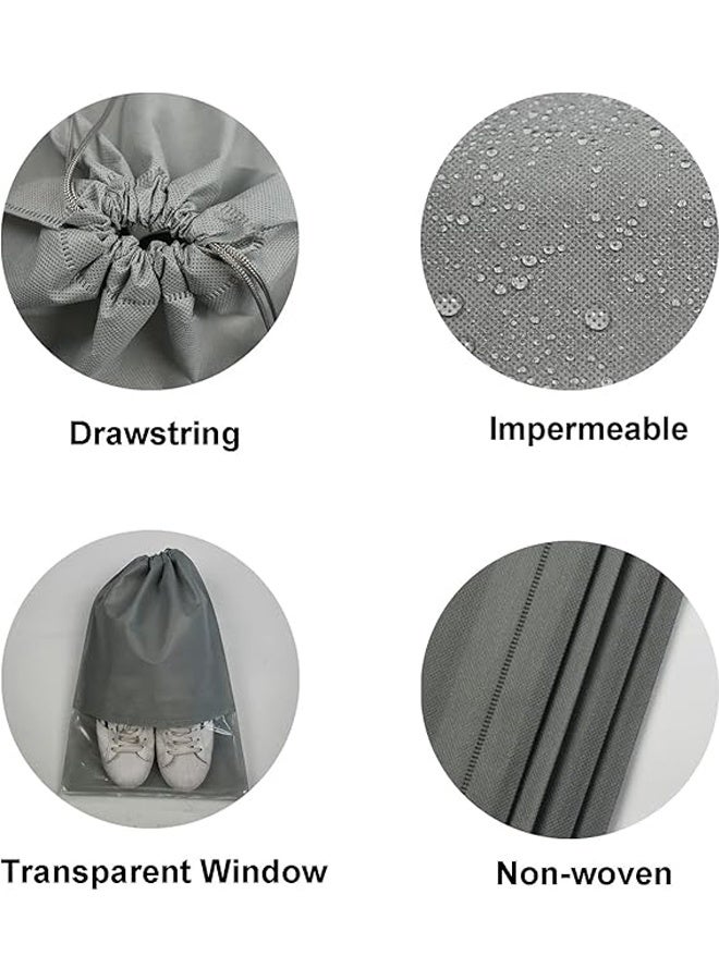 15 Pcs Portable Travel Shoe Bags, 17.3 x 12.6 Inches Waterproof Non-Woven Shoe Organizers Storage Bags, Large Drawstring Shoes Pouch Packing Organizers with Rope for Men, Women, Children (Grey) ﻿ - Image 3