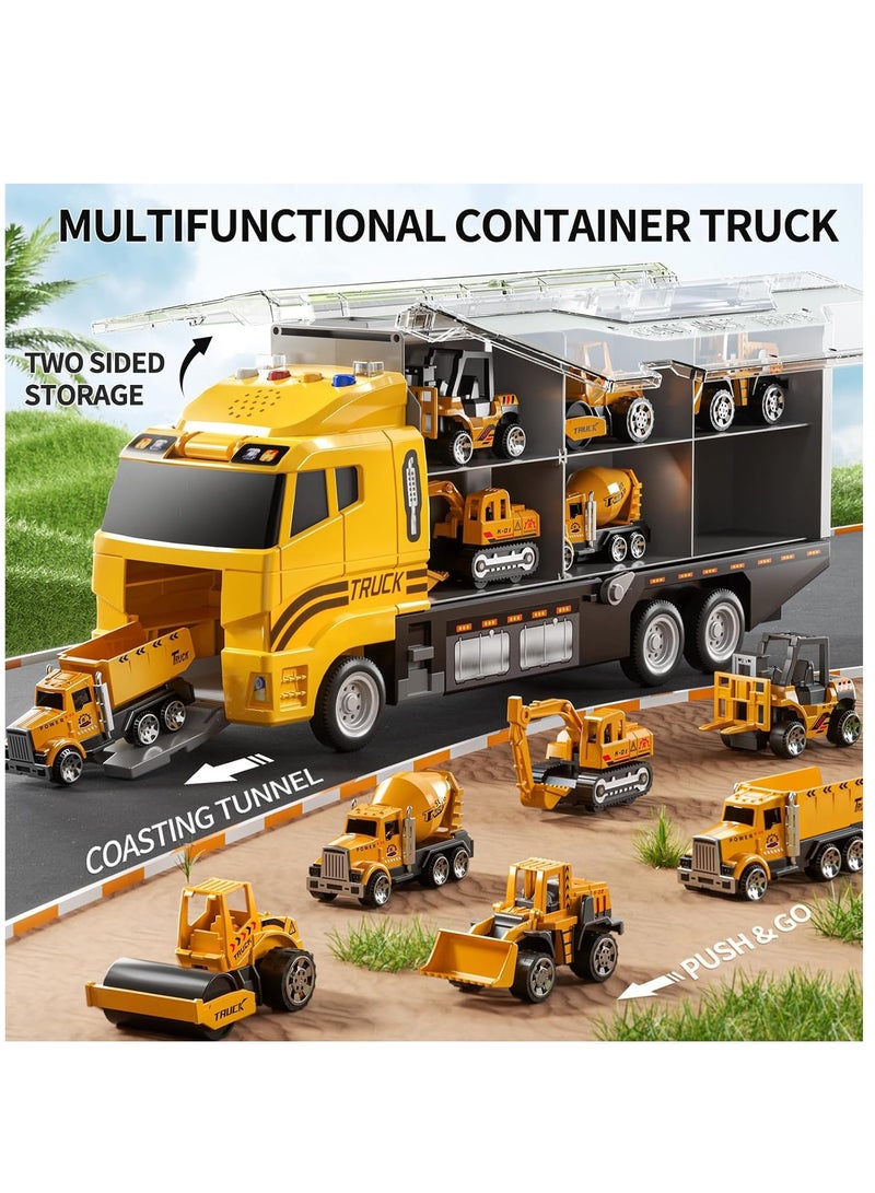 Toddler Boys Toys for 3 4 5 6 Years Old, Construction Truck Vehicle Toy Set with Play Mat, Die-Cast Toy Car Carrier Truck for Boys Kids, Birthday Gifts Toys for 3 4 5 6 7 8+ Year Old Boys - Image 4