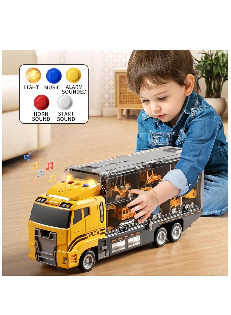 Toddler Boys Toys for 3 4 5 6 Years Old, Construction Truck Vehicle Toy Set with Play Mat, Die-Cast Toy Car Carrier Truck for Boys Kids, Birthday Gifts Toys for 3 4 5 6 7 8+ Year Old Boys - Image 3