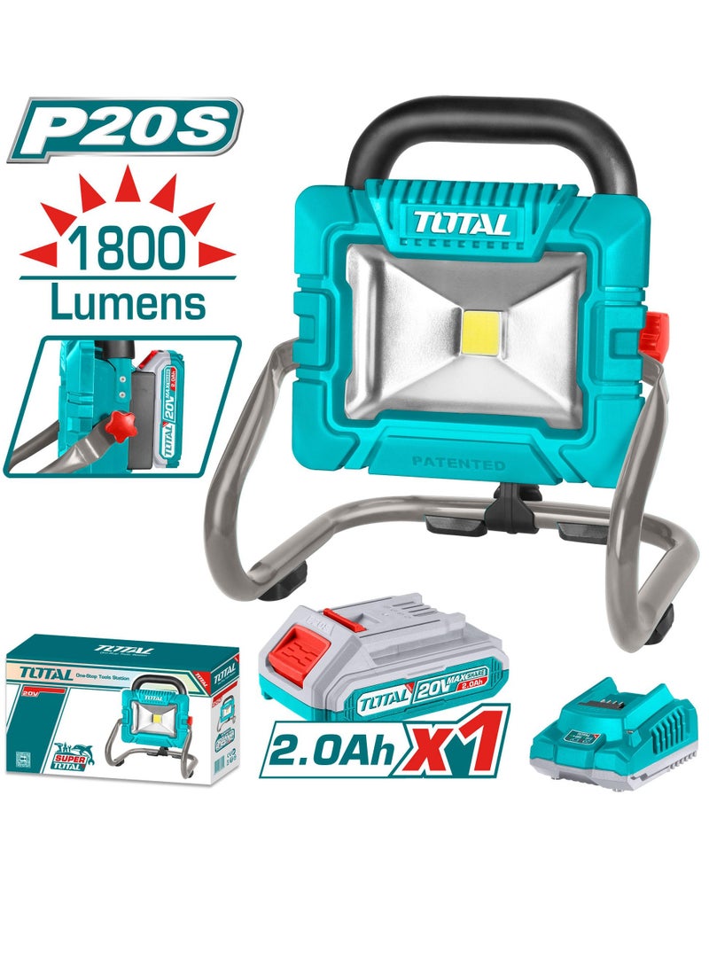 TOTAL Super Total Cordless Portable LED Lamp - 1800 Lumens Brightness, 20V Rechargeable Battery & Charger Included - Versatile Outdoor & Indoor Lighting Solution - TWLI20258  - Image 1